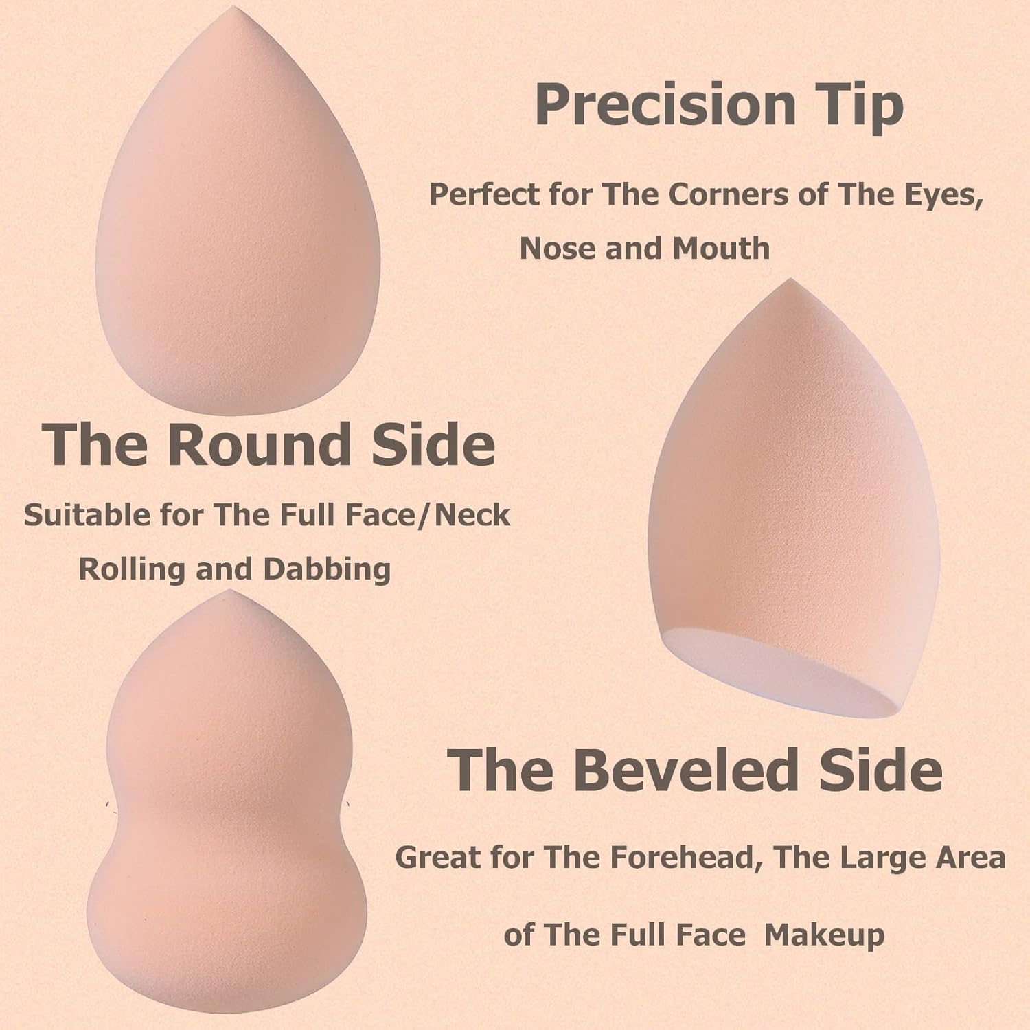 TCPENG® Makeup Sponge for Blending Liquid Foundation, Cream & Powder - Easy to Clean, Super Soft & Non Latex Beauty Blender Concealer Applicator (3 Pack Natural Color) - Image 4
