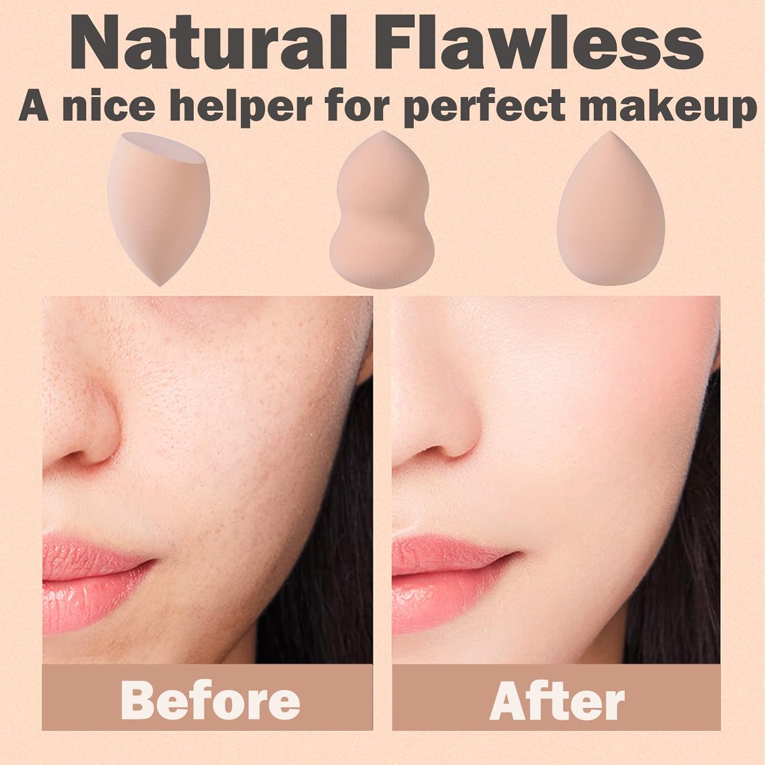 TCPENG® Makeup Sponge for Blending Liquid Foundation, Cream & Powder - Easy to Clean, Super Soft & Non Latex Beauty Blender Concealer Applicator (3 Pack Natural Color) - Image 3