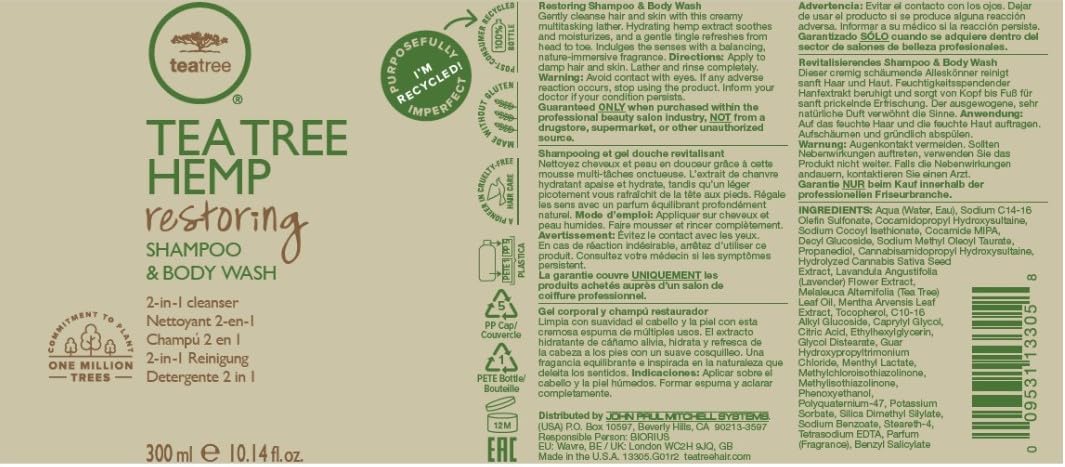 Tea Tree Hemp Restoring Shampoo & Body Wash, 2-in-1 Cleanser, For All Hair Types - Image 8