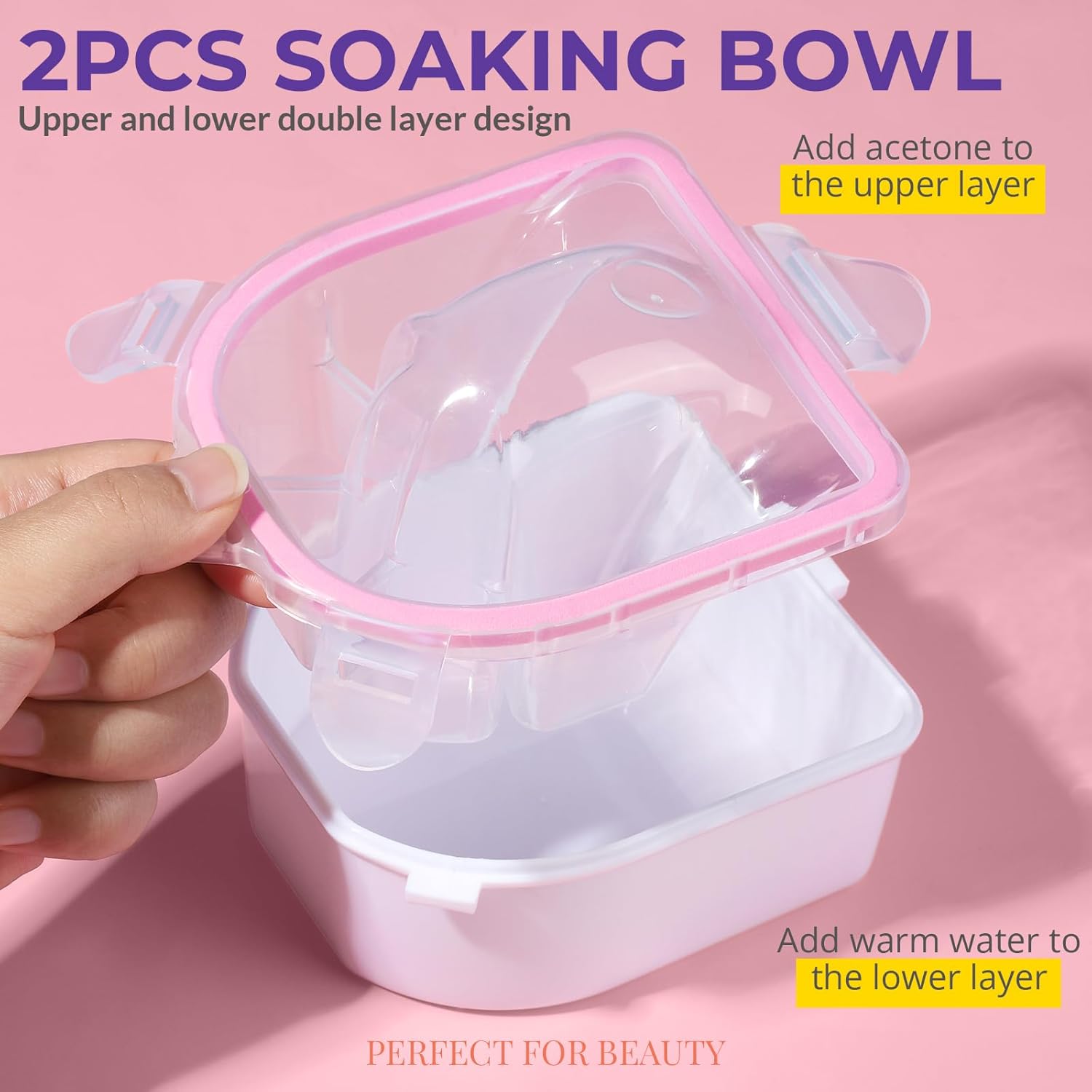 Teenitor 10Pcs Nail Soaking Bowl Kit 2 Soak Off Bowl Nail Soaking Bowl Acetone Proof Soak Off Gel Polish Remover Bowl, Manicure Bowl Cuticle Peeler Scraper Cuticle Oil Nail File and Buffer Nail Brush - Image 2