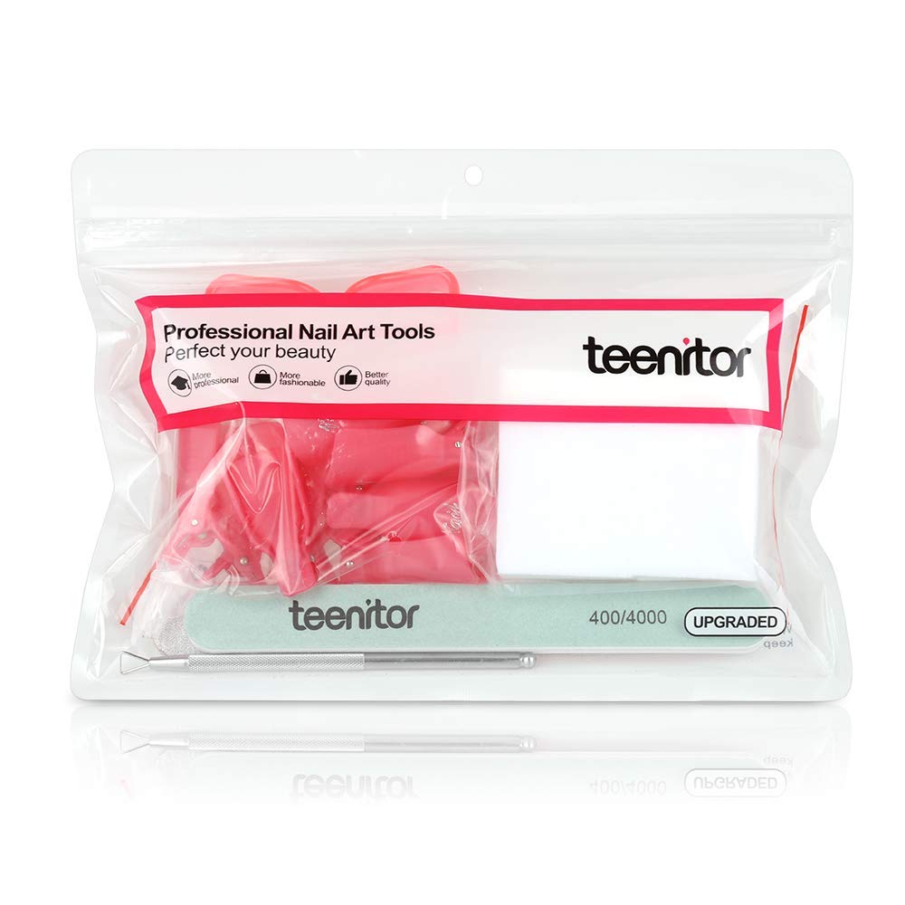 Teenitor Nail Gel Remover Tools Kit with Pink Polish Remover Clips, Cuticle Peeler Scraper, Gel Nail Brush, 115 Pack Nail Wipe Cotton Pads, Nail File Grits 120/180 Buffer Block Grits 400/4000 Rose - Image 6