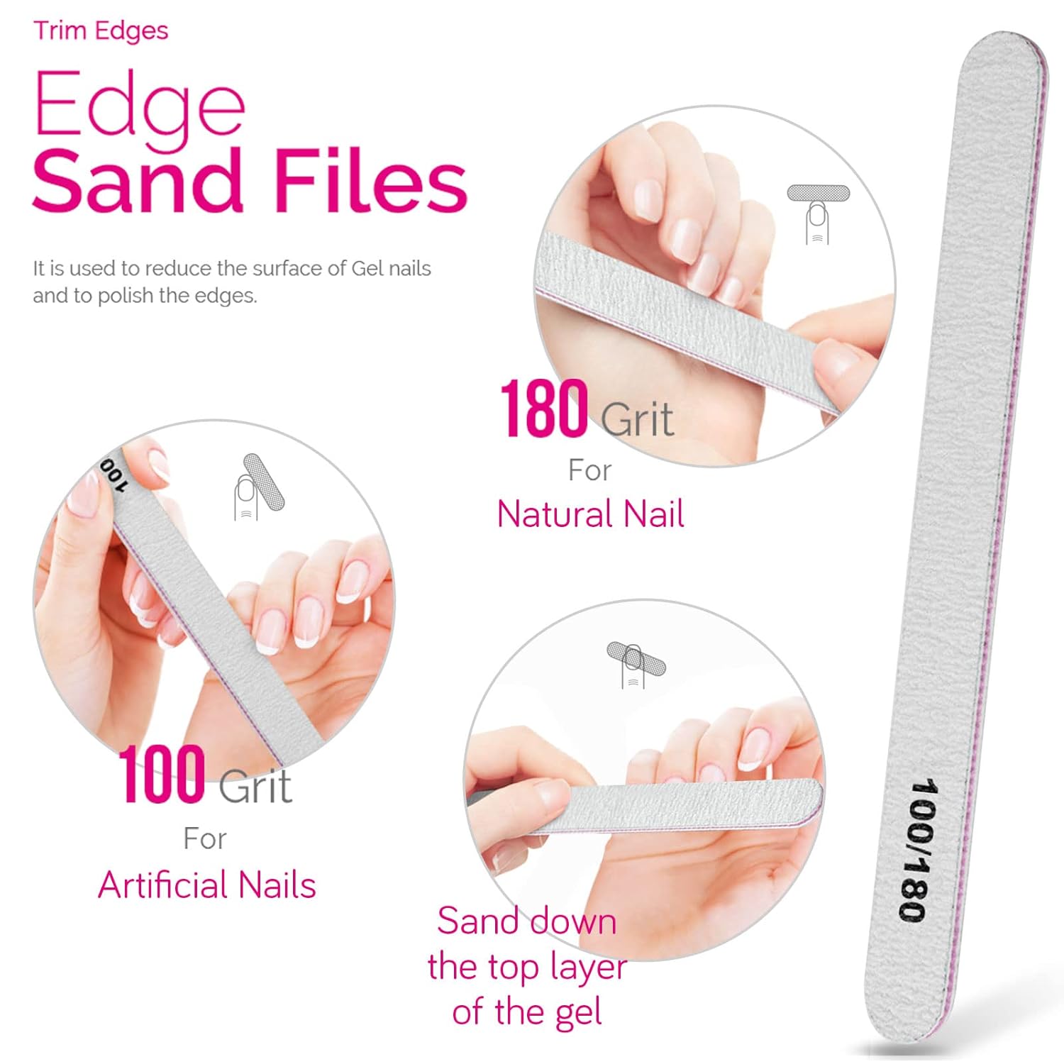 Teenitor Nail Gel Remover Tools Kit with Pink Polish Remover Clips, Cuticle Peeler Scraper, Gel Nail Brush, 115 Pack Nail Wipe Cotton Pads, Nail File Grits 120/180 Buffer Block Grits 400/4000 Rose - Image 4