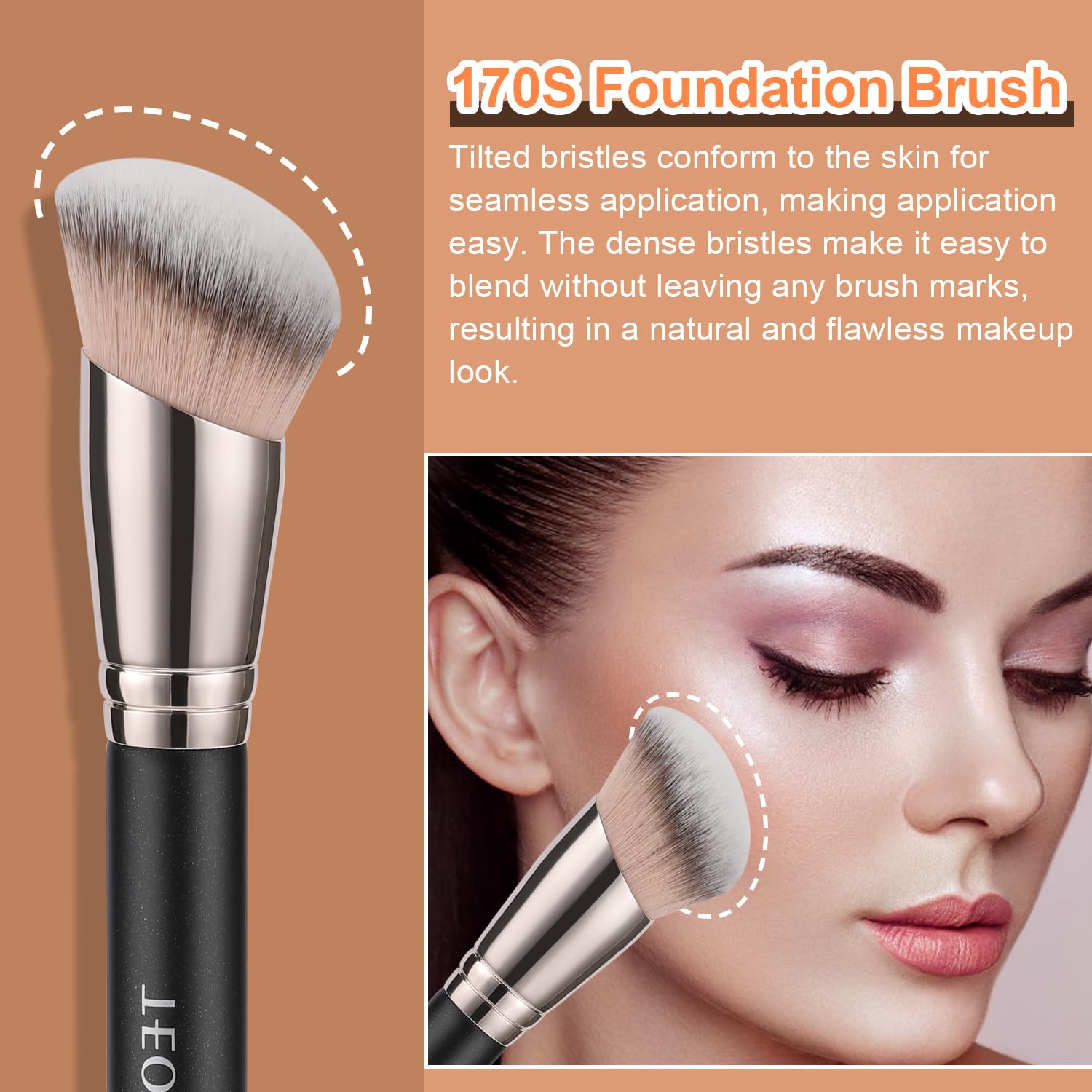 TEOYALL Angled Foundation Contour Brush, Synthetic Kabuki Brush for Concealing Blending Setting Buffing with Liquid, Cream and Powder Cosmetic (170S) - Image 3