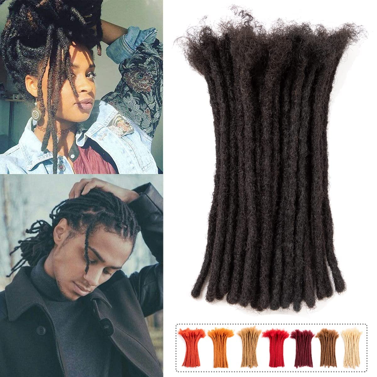 Teresa 8-18 Inch 10-100 Strands 0.8cm & 0.6cm & 0.4cm Width 100% Human Hair Dreadlock Extensions for Men/Women/Kids Permanent Dread Loc Extensions Human Hair(0.6cm Natural Black,70Locs)