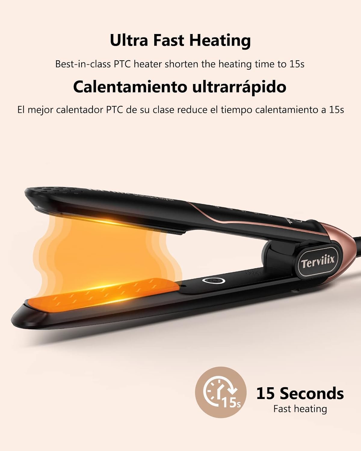 Terviiix Plancha De Cabello Professional 450°F, Non-Snagging Ceramic Flat Iron Hair Straightener 1 inch, 3X Less Damage Hair Iron Straightener and Curler, 15s Fast Heating, 5 Adjustable Heats - Image 3