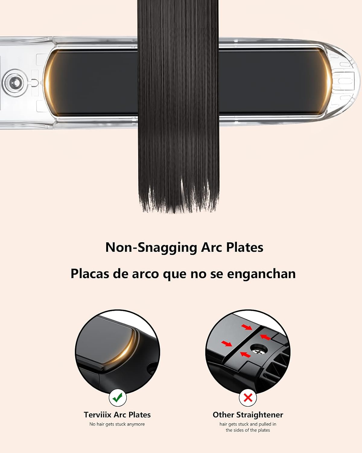 Terviiix Plancha De Cabello Professional 450°F, Non-Snagging Ceramic Flat Iron Hair Straightener 1 inch, 3X Less Damage Hair Iron Straightener and Curler, 15s Fast Heating, 5 Adjustable Heats - Image 5