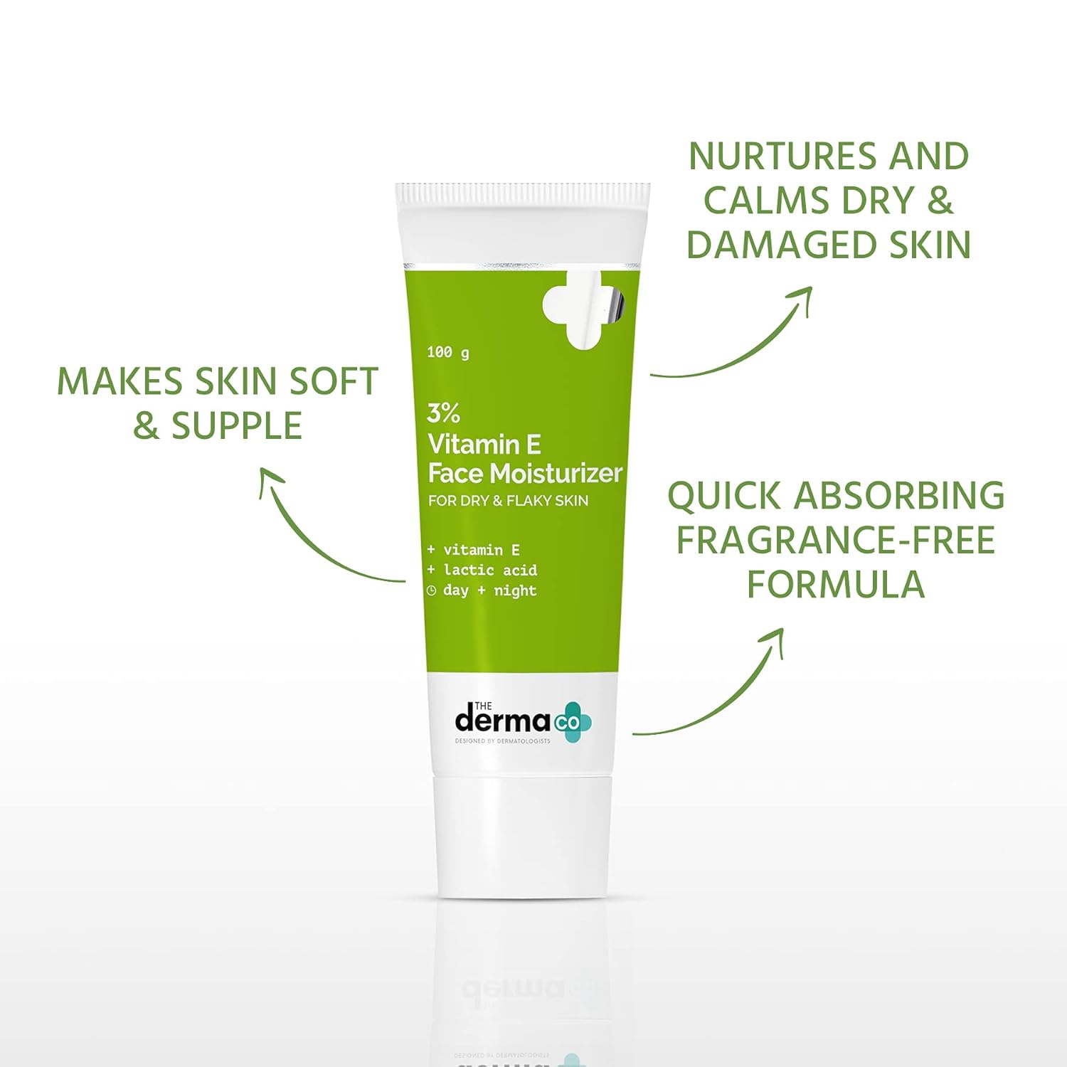 The Derma Co 3% Vitamin E Face Moisturizer for Dry & Flaky Skin | Soothes, Hydrates & Nourishes | Makes Skin Soft & Supple | Quick Absorbing, Fragrance-Free Formula | 3.53 Oz/100g - Image 3