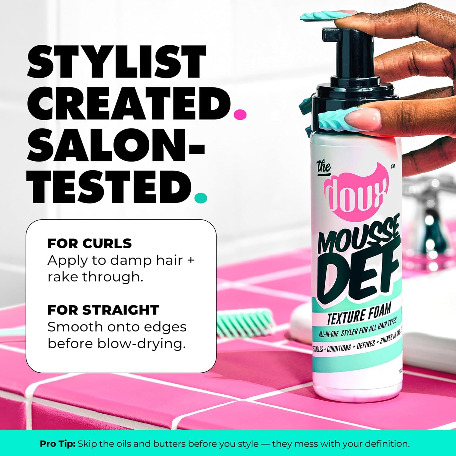 The Doux Mousse Def Texture Foam, Multi-Use Mousse Hair Foam to Style, Condition, Define, Volumize, and Add Shine - 7oz - Image 6