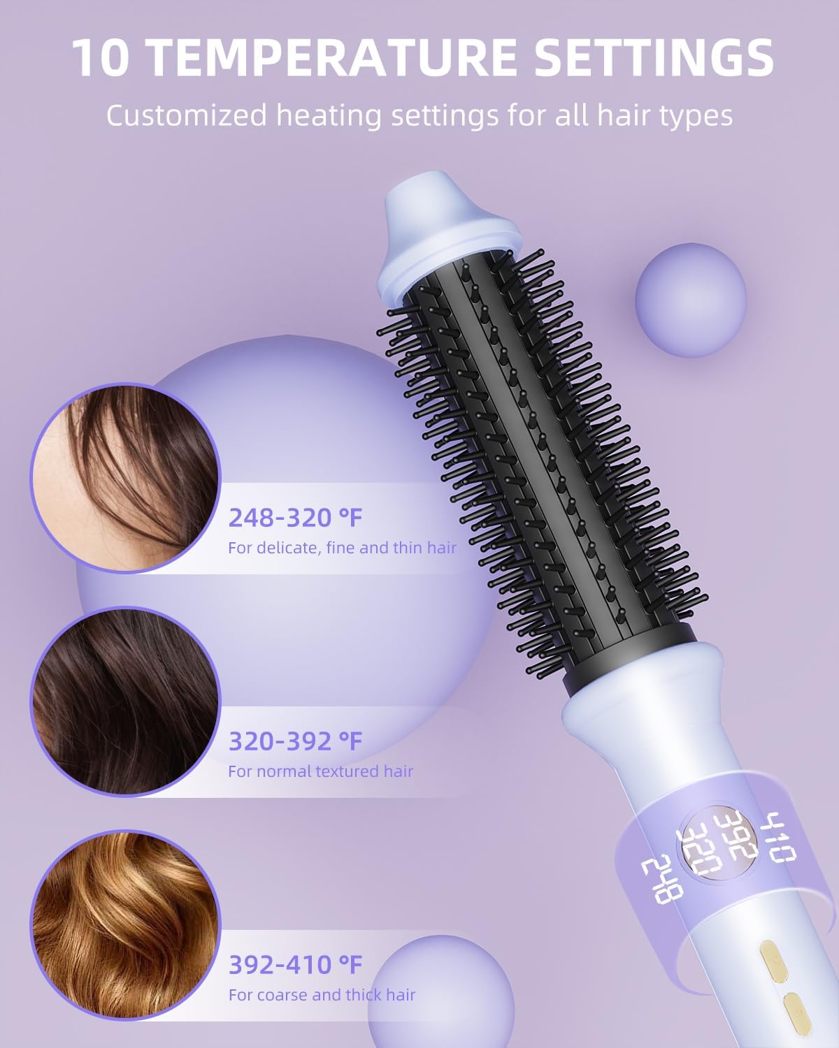 Thermal Brush, 1.26 Inch Curling Iron Brush with 10 Adjustable Heat Settings, Dual Voltage for Travel, Easy to Create Curling, Smooth Hair, Less Frizz - Image 2