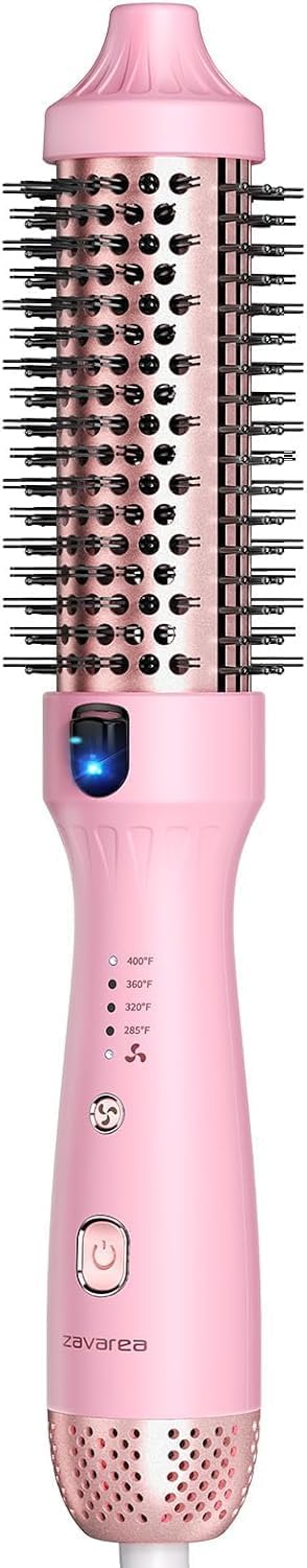 Thermal Brush for Blowout Look, Zavarea 1.5 Inch Negative Ion Thermal Brush, Heated Styling Tool with Cool-Air Tech for Less Hair Damage, Easy to Fast Styling and Dual Voltage for Travel, Pink