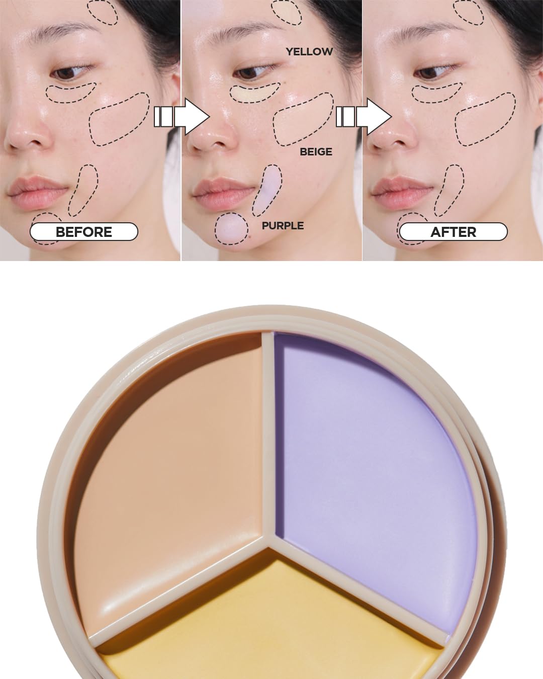 THESAEM Cover Perfection Triple Pot Concealer 03 Correct Up Beige + 04 Tone Up Beige - for Fair to Light Skin Tone - 3 Color Full Coverage - Covers Pigmentation and Blemish Spots, Corrects Skin Tone - Image 5