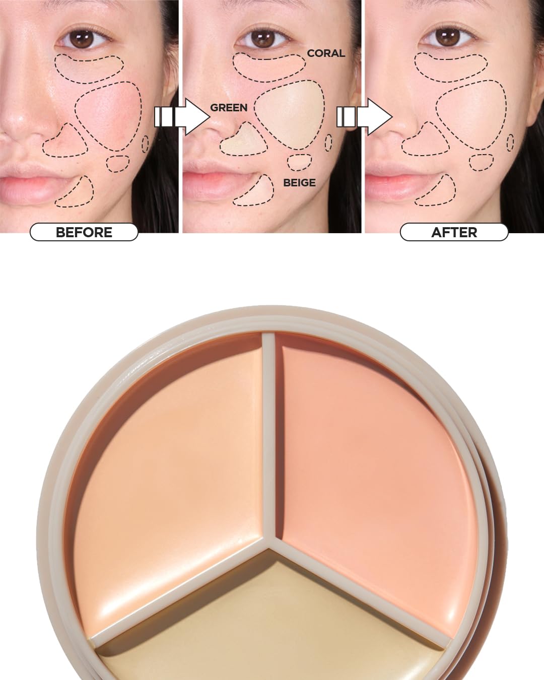 THESAEM Cover Perfection Triple Pot Concealer 03 Correct Up Beige + 04 Tone Up Beige - for Fair to Light Skin Tone - 3 Color Full Coverage - Covers Pigmentation and Blemish Spots, Corrects Skin Tone - Image 3