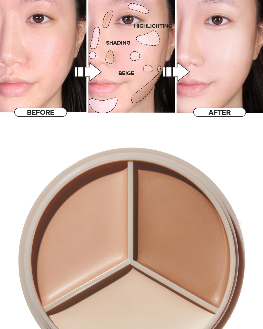 THESAEM Cover Perfection Triple Pot Concealer – 3 Color Concealer with Full Coverage Natural Beige Shade Covers Blemishes Spots, Highlighter & Contouring, 02 Contour Beige - Image 3