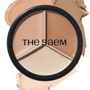 THESAEM Cover Perfection Triple Pot Concealer – 3 Color Concealer with Full Coverage Natural Beige Shade Covers Blemishes Spots, Highlighter & Contouring, 02 Contour Beige