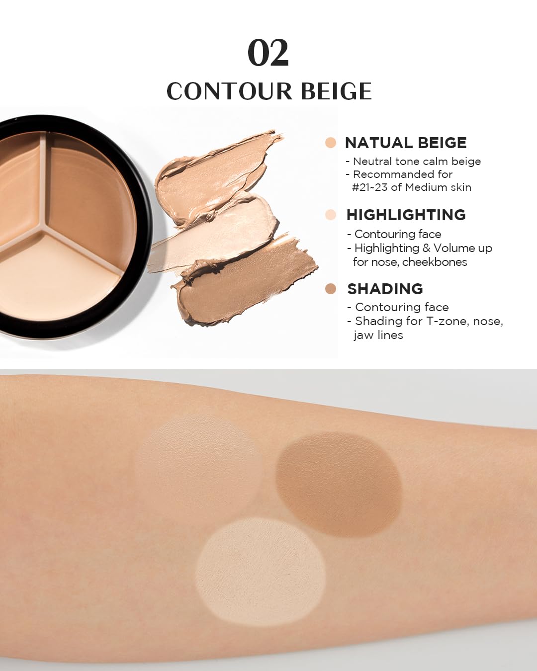 THESAEM Cover Perfection Triple Pot Concealer – 3 Color Concealer with Full Coverage Natural Beige Shade Covers Blemishes Spots, Highlighter & Contouring, 02 Contour Beige - Image 5