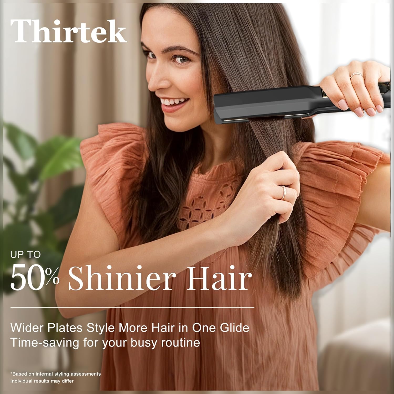Thirtek Professional Hair Straightener,1.5 inch Ceramic & Titanium Flat Iron,15 Adjustable Temperature Levels,LCD Display, 25s Quick Heat Up,Styling Tools for Thick Hair,Dual Voltage,Black&Gold - Image 5