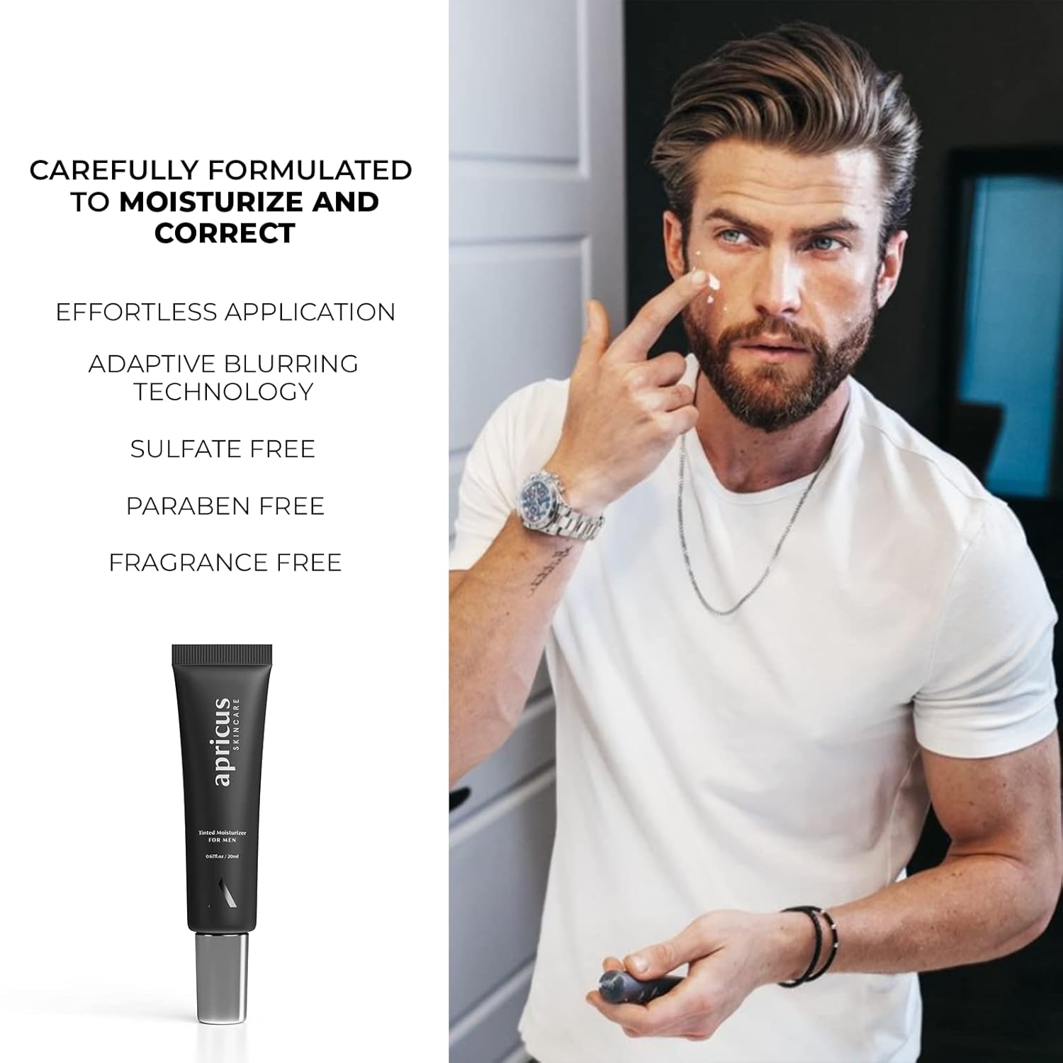 Tinted Moisturizer for Men by Apricus Skincare | Face Moisturizer Anti Aging and Anti-Redness | Dark Spot Concealer Cream and Redness Corrector | Matte Acne Face Moisturizer, 0.67 Oz, (Medium) - Image 7