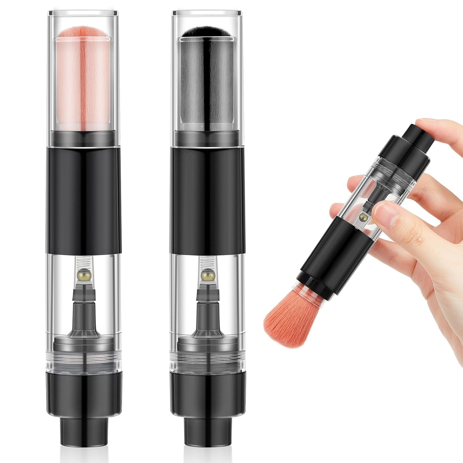 Tioncy 2 Pcs Embossing Powder Brush Refillable Loose Powder Brush Reusable Travel Spray Applicator tool Retractable for Card Making Scrapbooking Craft Paint Makeup(Black, Pink)