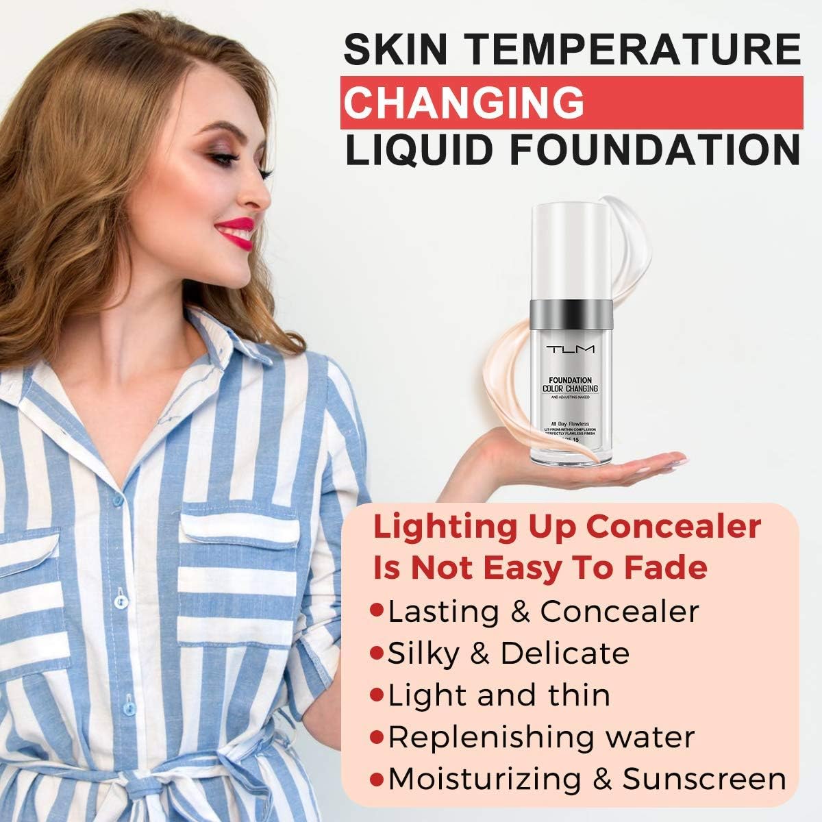 TLM Colour Changing Foundation, 2Pack Flawless Color Changing Foundation Makeup Base Moisturizing Liquid Foundation for Women, Concealer Cover, Girls SPF15, Sunscreen, Non-Greasy,Long Lasting - Image 9
