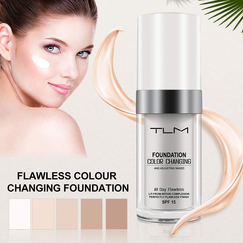 TLM Colour Changing Foundation, 2Pack Flawless Color Changing Foundation Makeup Base Moisturizing Liquid Foundation for Women, Concealer Cover, Girls SPF15, Sunscreen, Non-Greasy,Long Lasting - Image 2