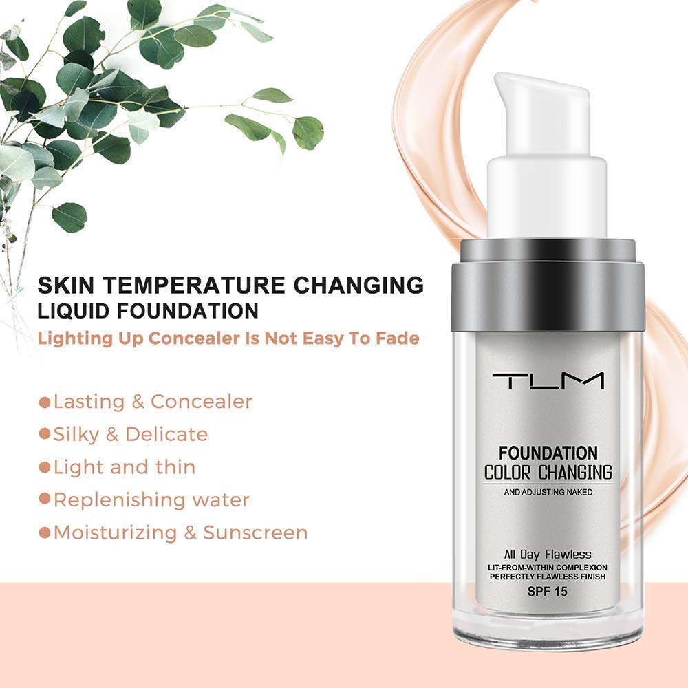 TLM Colour Changing Liquid Foundation Hides Wrinkles & Lines, BB Cream Makeup Base Concealer Cover Moisturizing Fluid for all Skin Tone SPF15, Pack of 1 - Image 2