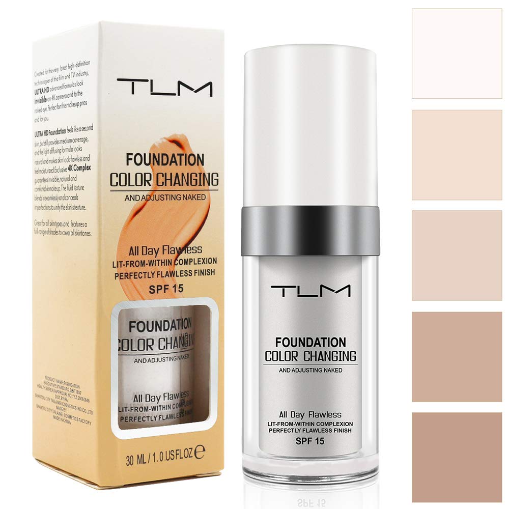 TLM Colour Changing Liquid Foundation Hides Wrinkles & Lines, BB Cream Makeup Base Concealer Cover Moisturizing Fluid for all Skin Tone SPF15, Pack of 1 - Image 7