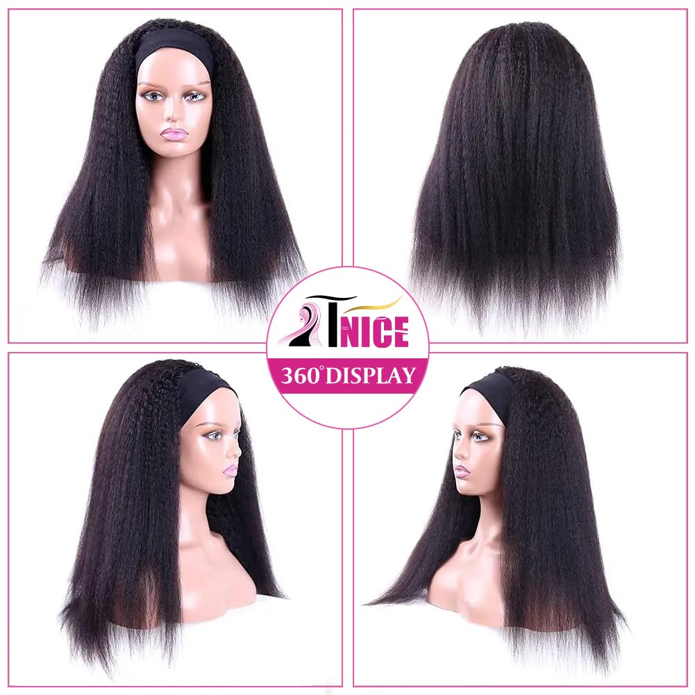 TNICE Kinky Straight Headband Wig Human Hair 18 Inch Headband Wigs for Black Women Glueless None Lace Front Yaki Straight Human Hair Headband Wig Brazilian Virgin Hair Wigs Natural Black 180% Density - Image 3
