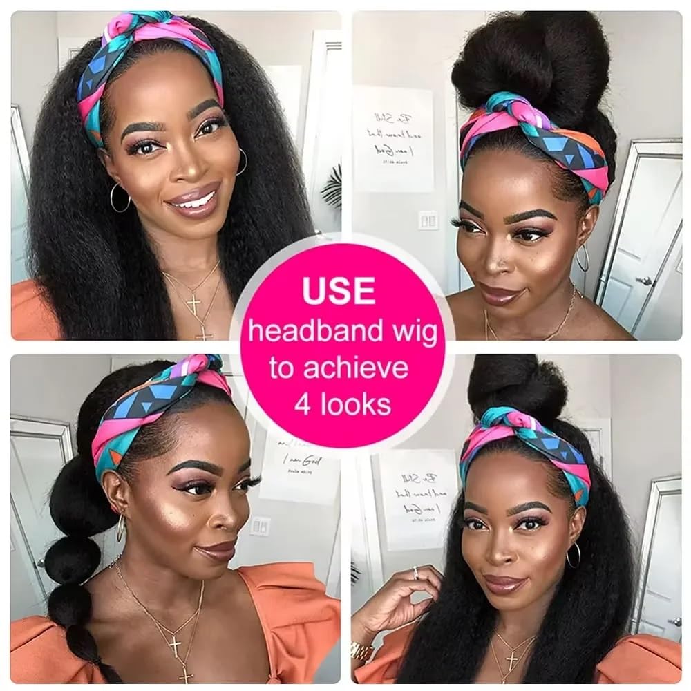 TNICE Kinky Straight Headband Wig Human Hair 18 Inch Headband Wigs for Black Women Glueless None Lace Front Yaki Straight Human Hair Headband Wig Brazilian Virgin Hair Wigs Natural Black 180% Density - Image 6