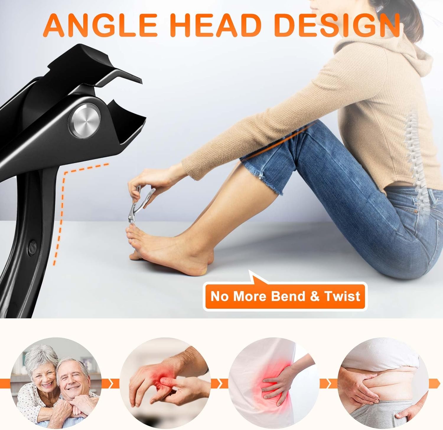 Toenail Clippers for Seniors Thick Toenails, Slanted Angled Head Large Nail Clippers Set for Men, Ultra Sharp Fingernail Clipper with File, Heavy Duty Toe Nail Clippers with Wide Jaw - Image 2