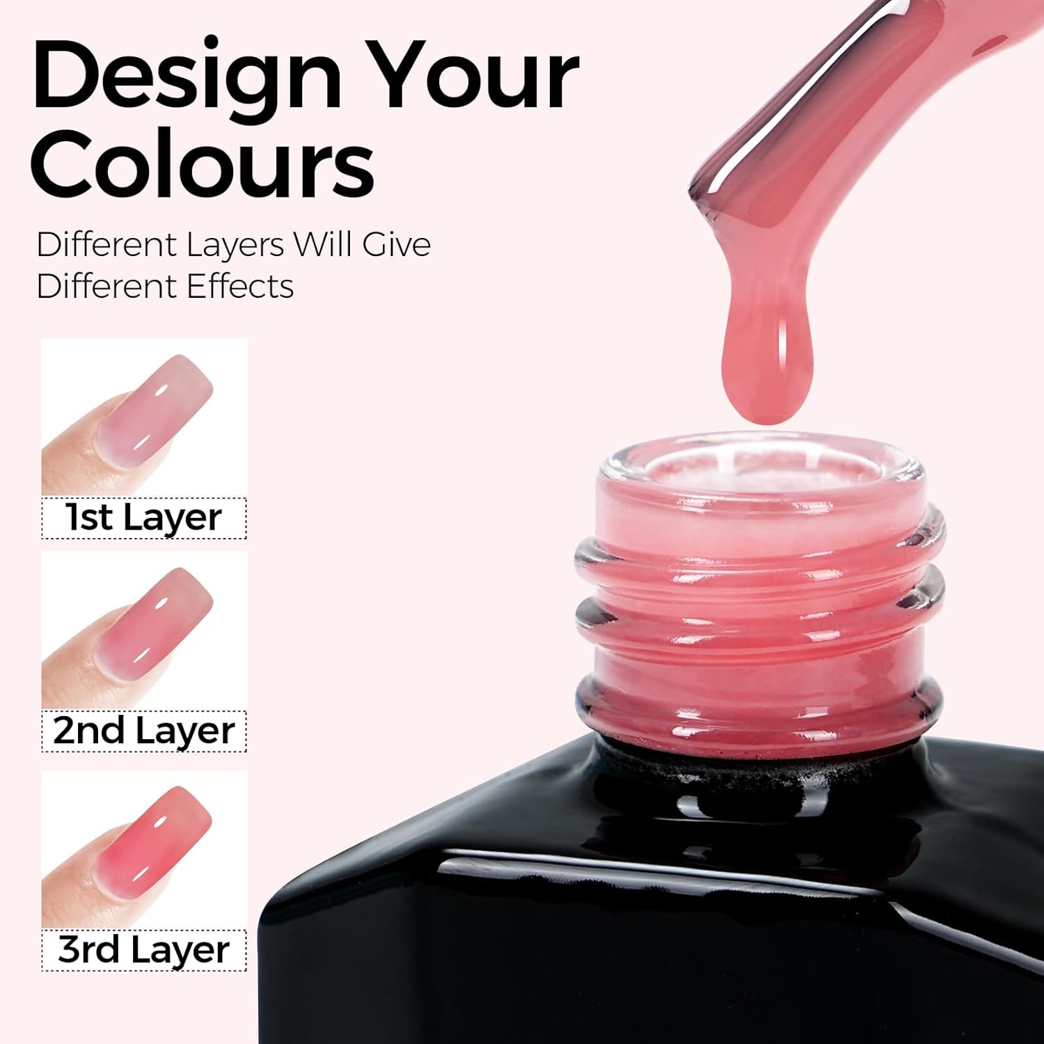 TOMICCA Gel Nail Polish, Strawberry Red Gel Polish, Light Red Jelly Nail Polish Quick Dry, Soak Off U V Translucent Gel Polish Colors Long Lasting Nail Art Manicure - Image 5