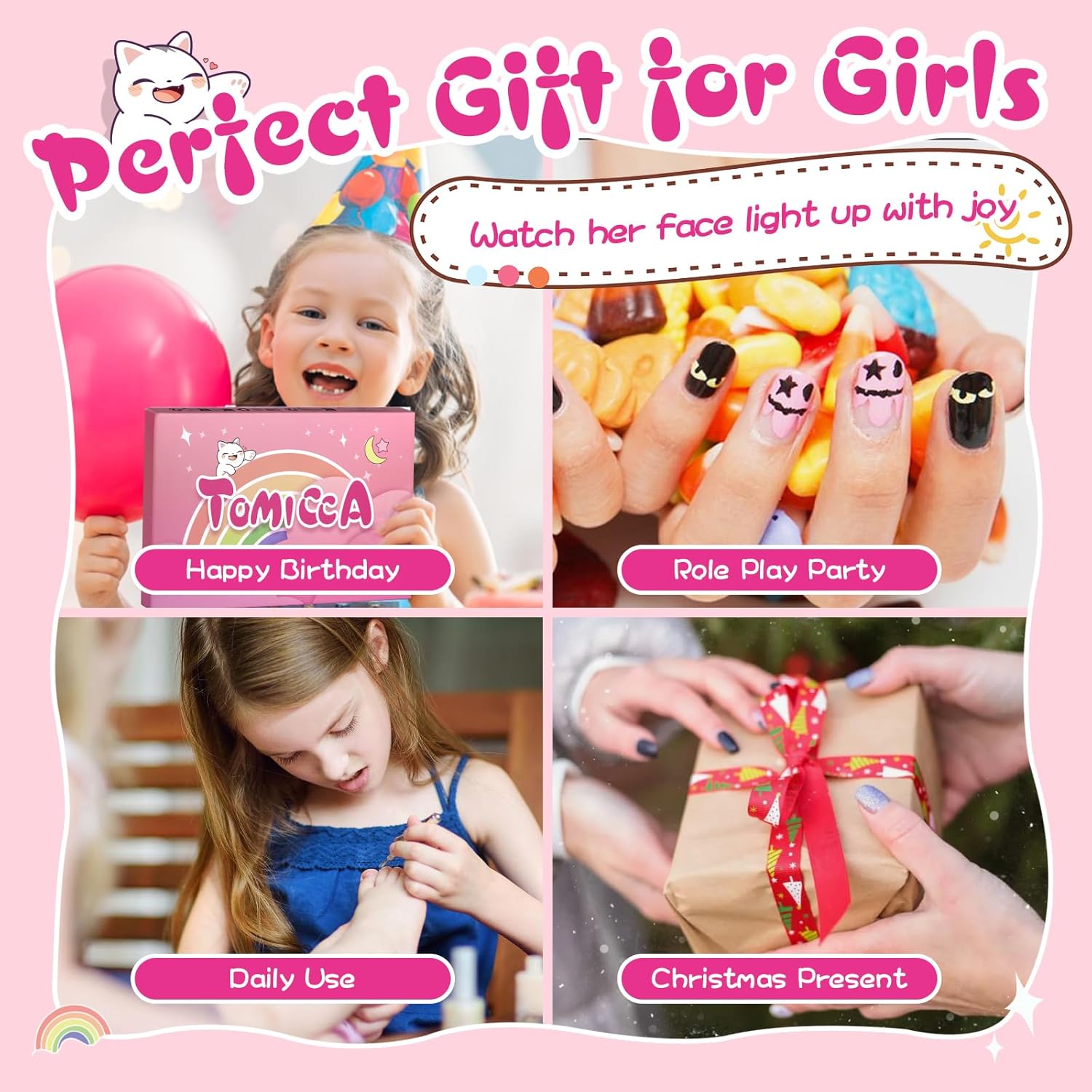 TOMICCA Kids Nail Polish - Quick Dry Non-Toxic Nail Polish Set 10 Colors, Peel Off Water Based Rainbow Nail Polish, Kids Natural Safe Nail Polish for Toddler Teen DIY Nail Art - Image 6