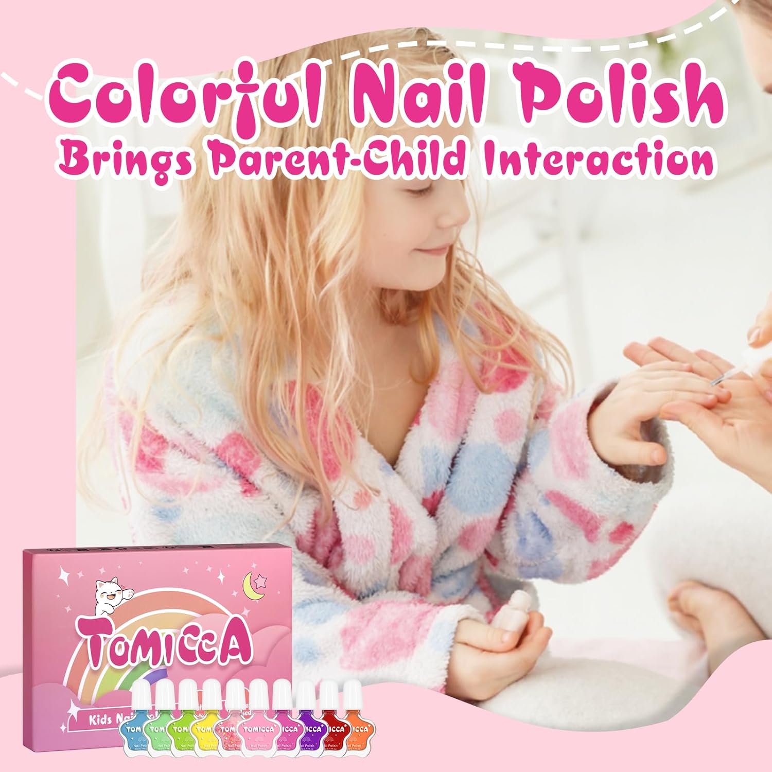 TOMICCA Kids Nail Polish - Quick Dry Non-Toxic Nail Polish Set 10 Colors, Peel Off Water Based Rainbow Nail Polish, Kids Natural Safe Nail Polish for Toddler Teen DIY Nail Art - Image 7
