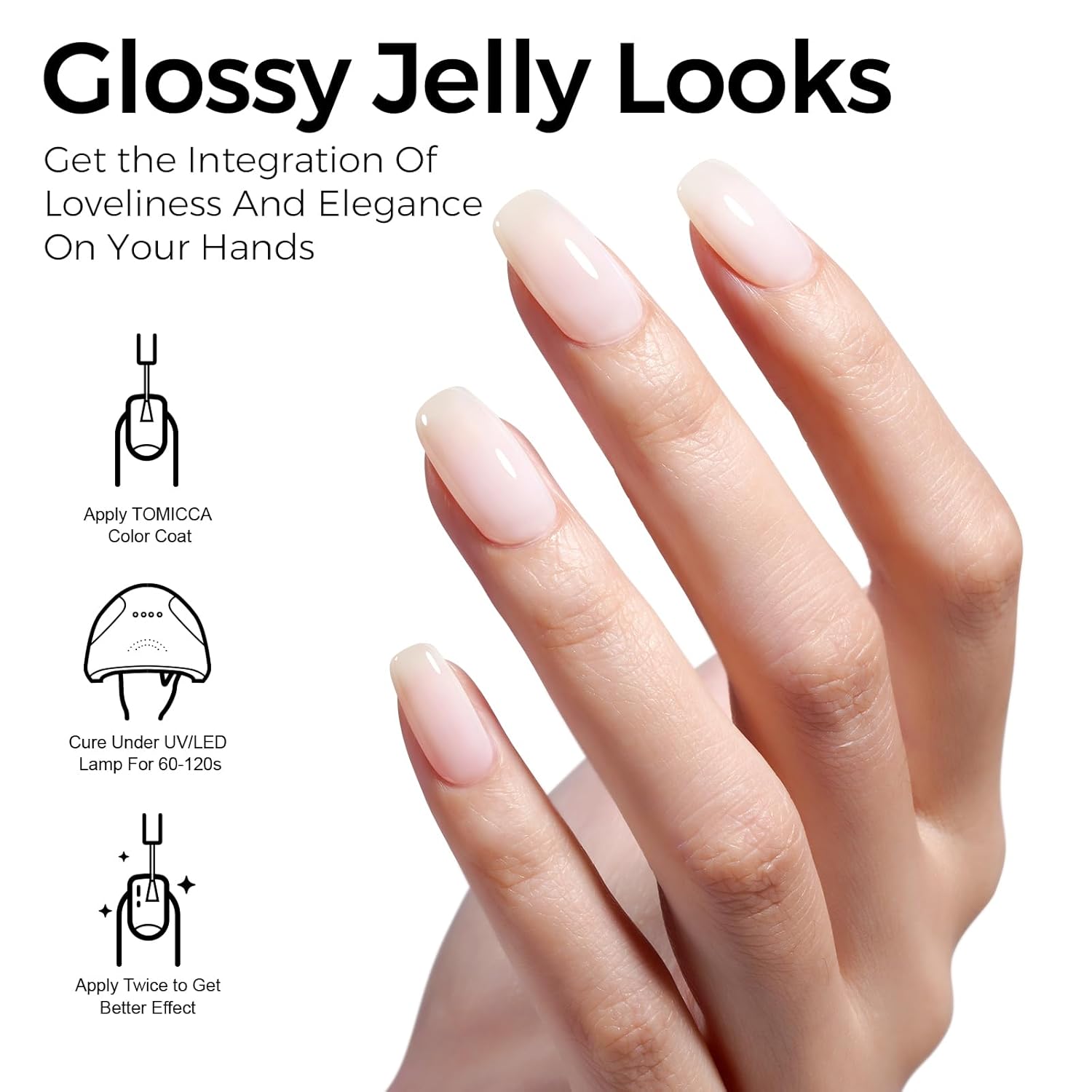 TOMICCA Milky White Gel Nail Polish, Nude Translucent Jelly Natural Color Soak Off UV for French Manicure - Image 6
