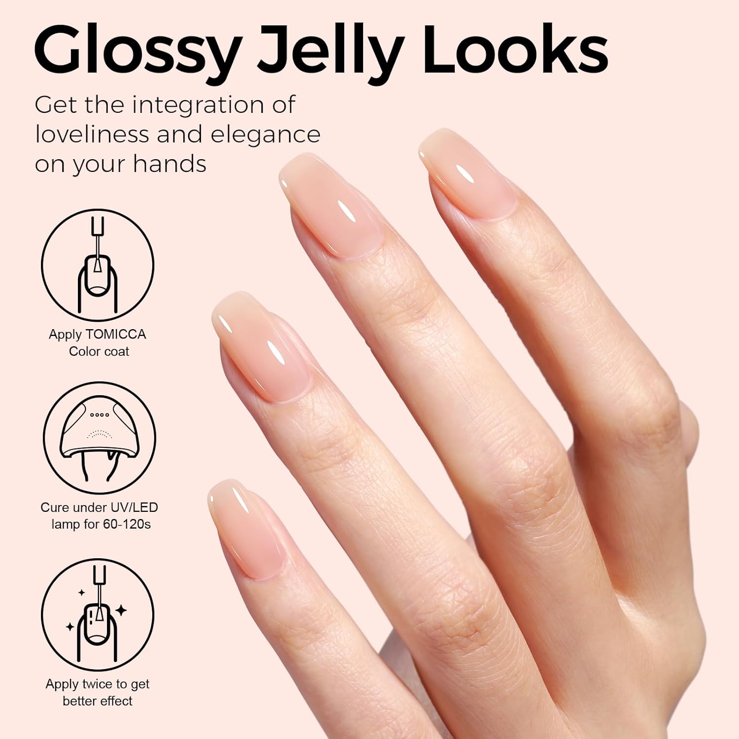 TOMICCA Nude Gel Nail Polish, 15ml Jelly Gel Polish, Translucent Quick Dry, Soak Off UV Neutral Light Gel Polish Colors Long Lasting Nail Art Manicure - Image 3