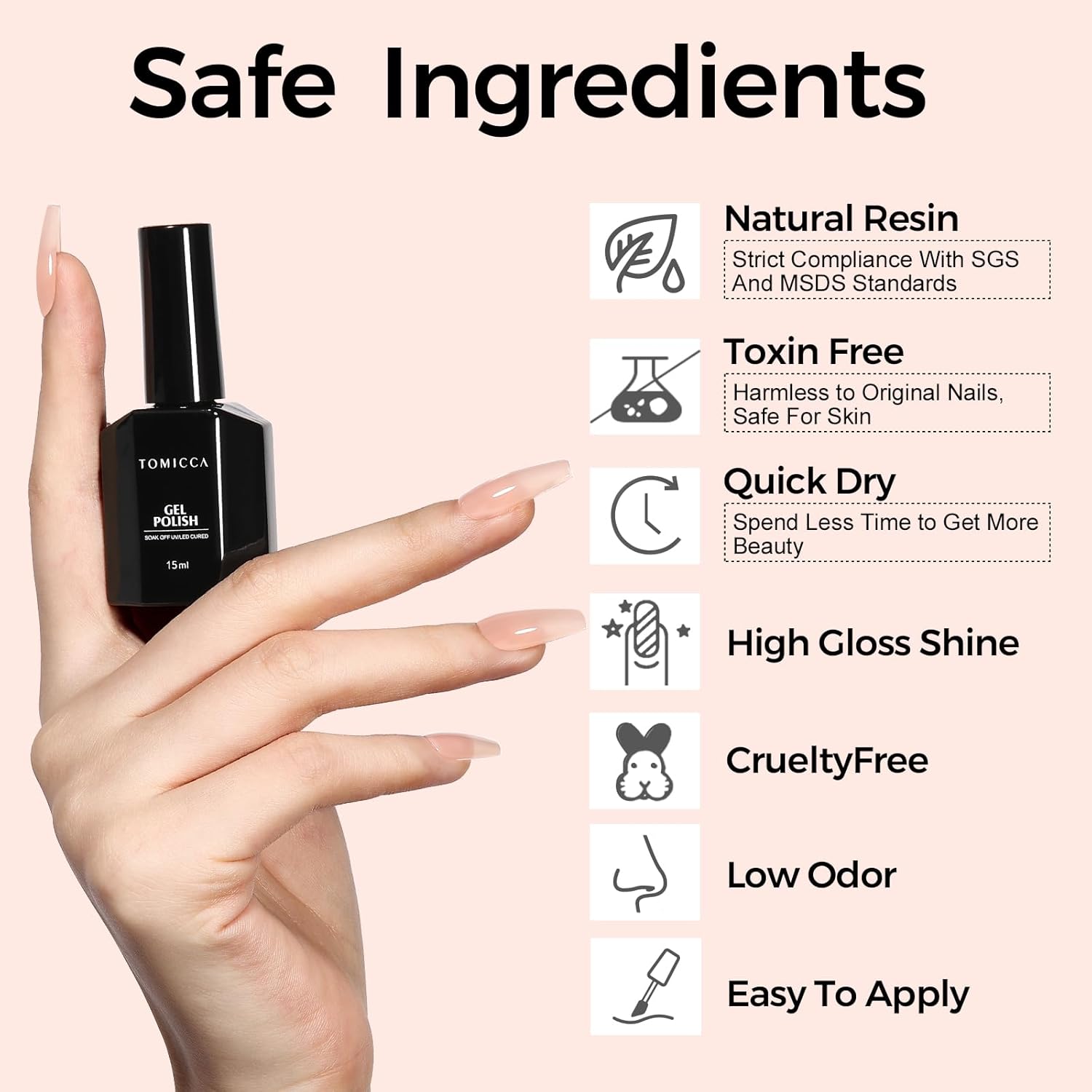 TOMICCA Nude Gel Nail Polish, 15ml Jelly Gel Polish, Translucent Quick Dry, Soak Off UV Neutral Light Gel Polish Colors Long Lasting Nail Art Manicure - Image 5