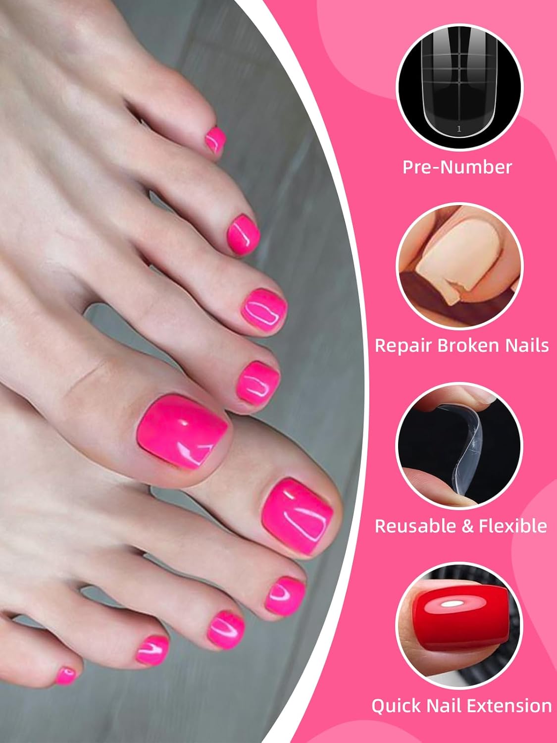 TOROKOM 300 Pcs Toe Nail Forms for Poly Extension Gel, Toenail Dual Forms Reusable Full Cover Molds for Poly Gel French Tip Acrylic Toenails Pedicure for Salon & DIY at Home 15 Sizes - Image 5