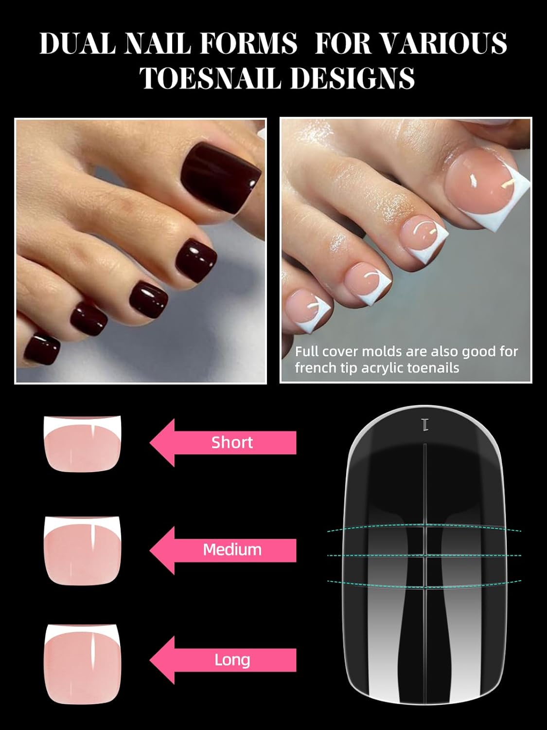 TOROKOM 300 Pcs Toe Nail Forms for Poly Extension Gel, Toenail Dual Forms Reusable Full Cover Molds for Poly Gel French Tip Acrylic Toenails Pedicure for Salon & DIY at Home 15 Sizes - Image 2