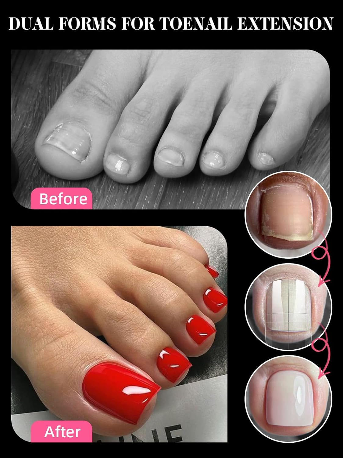 TOROKOM 300 Pcs Toe Nail Forms for Poly Extension Gel, Toenail Dual Forms Reusable Full Cover Molds for Poly Gel French Tip Acrylic Toenails Pedicure for Salon & DIY at Home 15 Sizes - Image 3