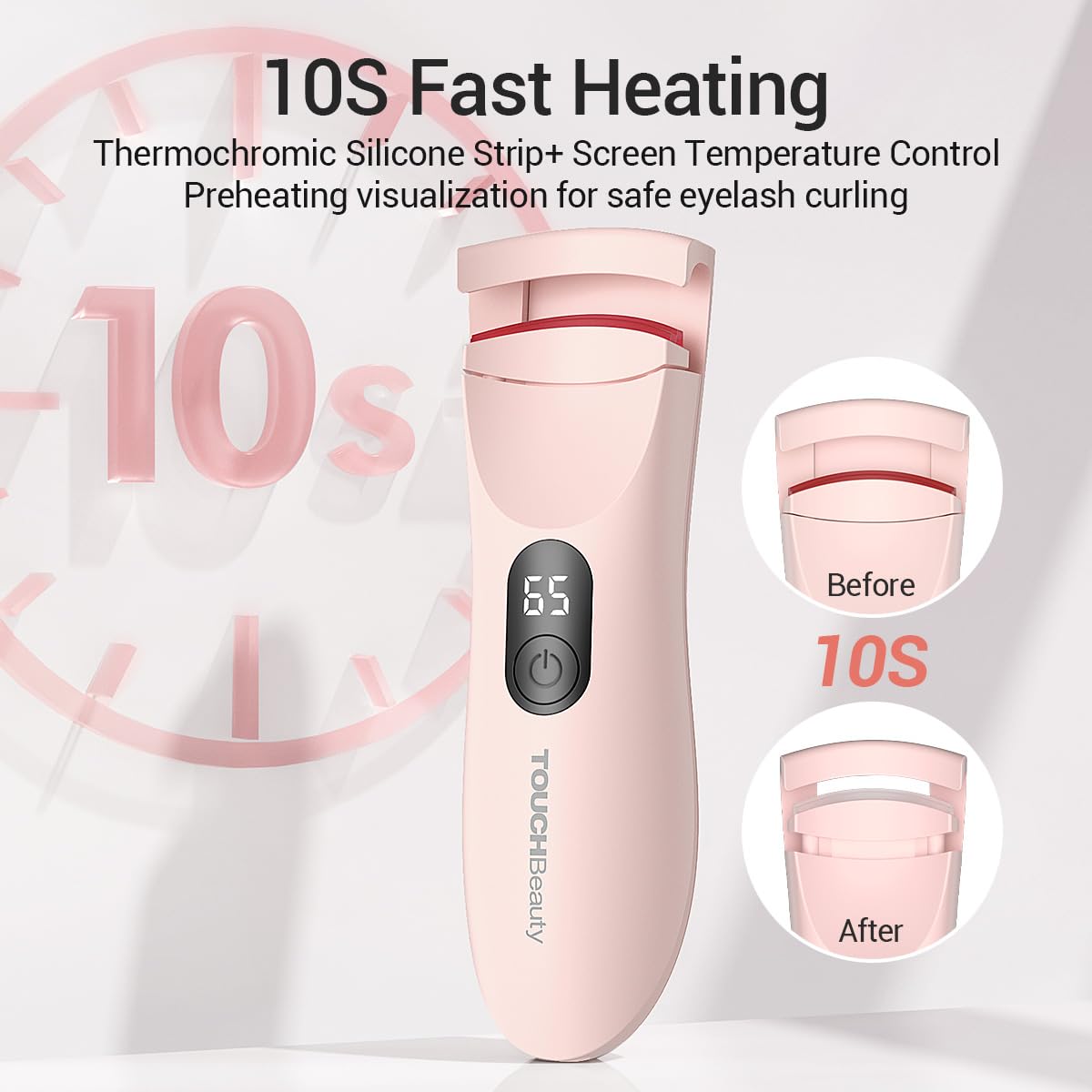 TOUCHBeauty Rechargeable Heated Eyelash Curler with LED Display, Featuring 3-Level Adjustable Temperature for a Natural, Long-Lasting Curl (Up to 24 Hours) AG-2316-Pink - Image 4