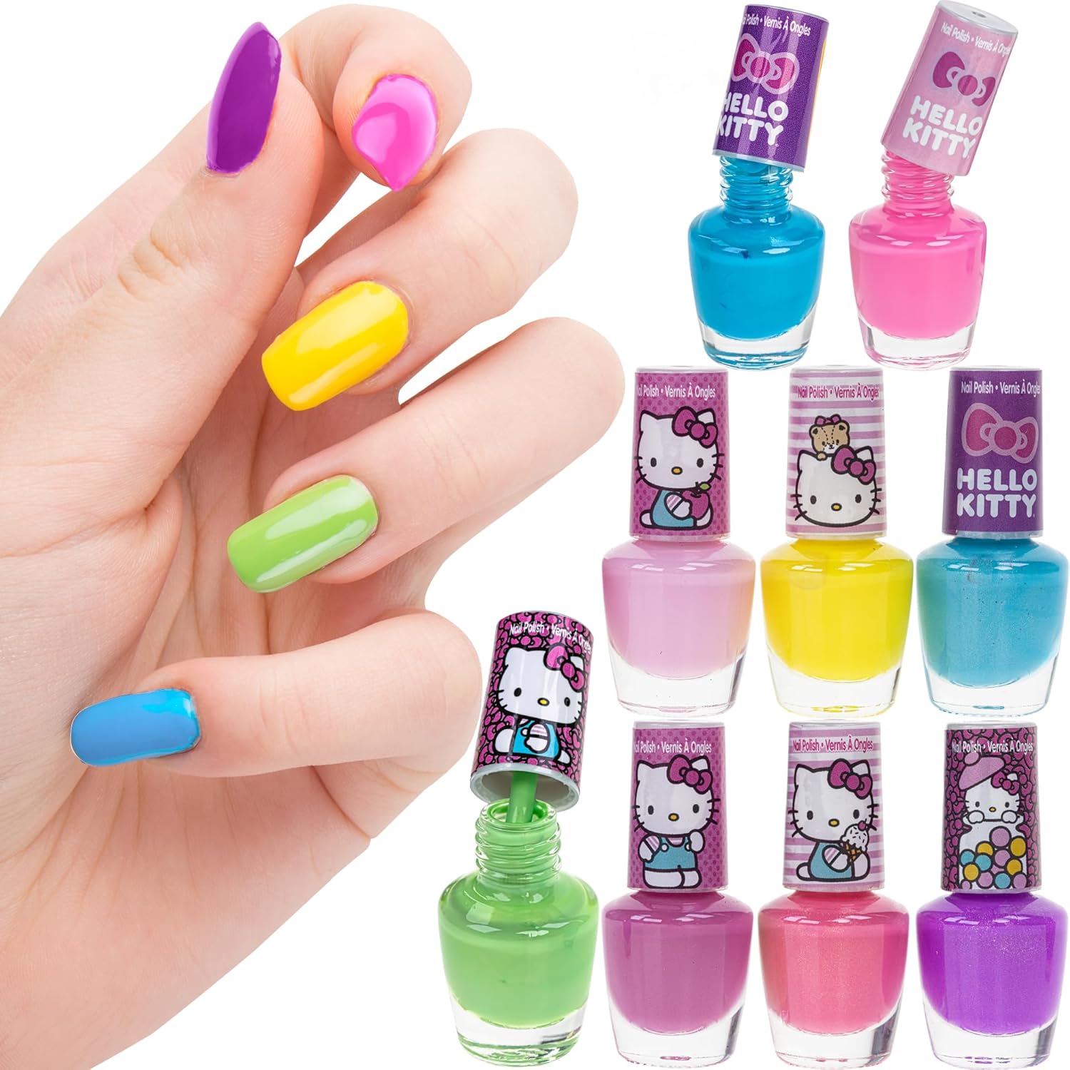 Townley Girl Hello Kitty 8 Pack Nail Polish,Water-Based, Non-Toxic, Peel-Off Set Girls Kids Ages 3+, Perfect for Parties, Sleepovers & Makeovers - Image 5