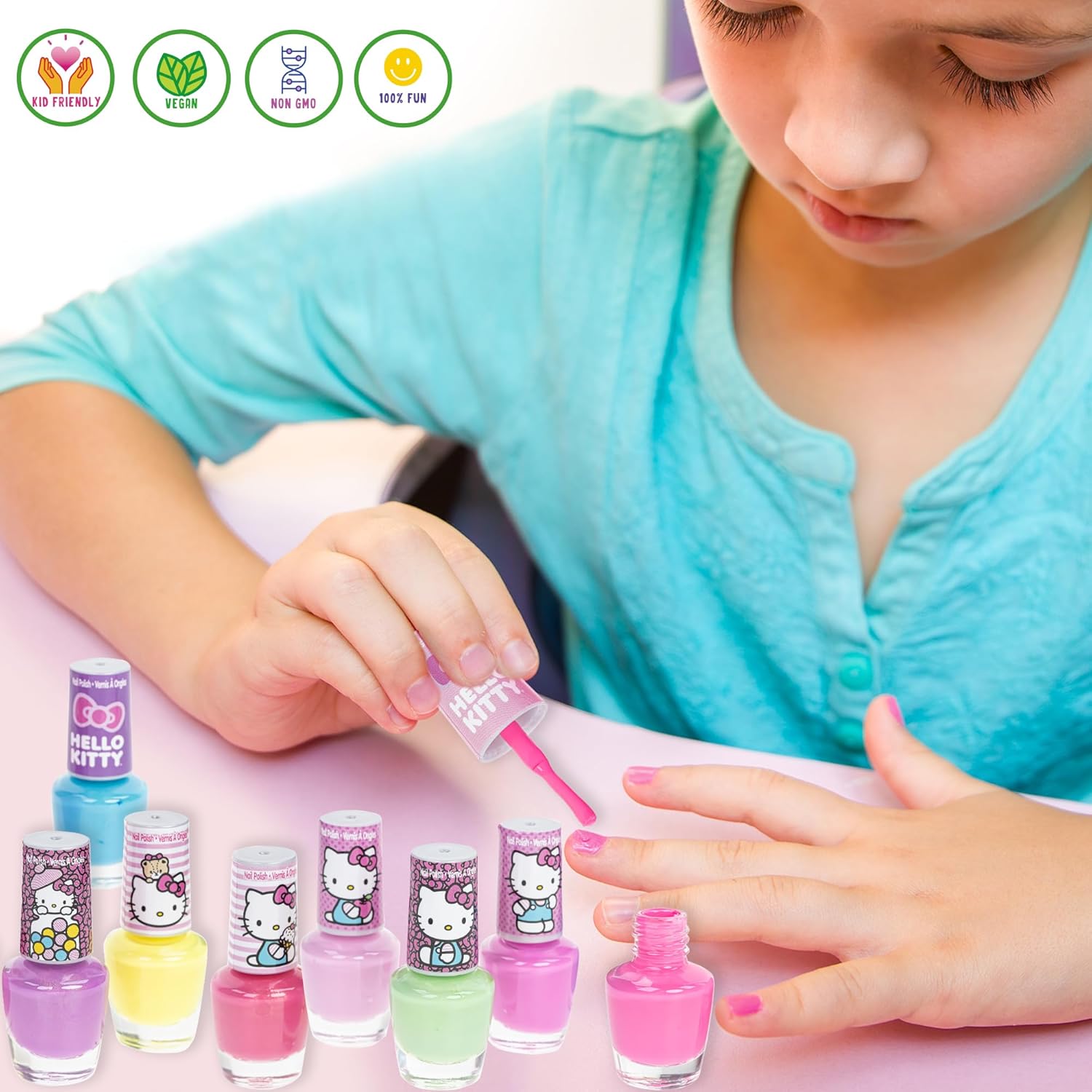 Townley Girl Hello Kitty 8 Pack Nail Polish,Water-Based, Non-Toxic, Peel-Off Set Girls Kids Ages 3+, Perfect for Parties, Sleepovers & Makeovers - Image 2