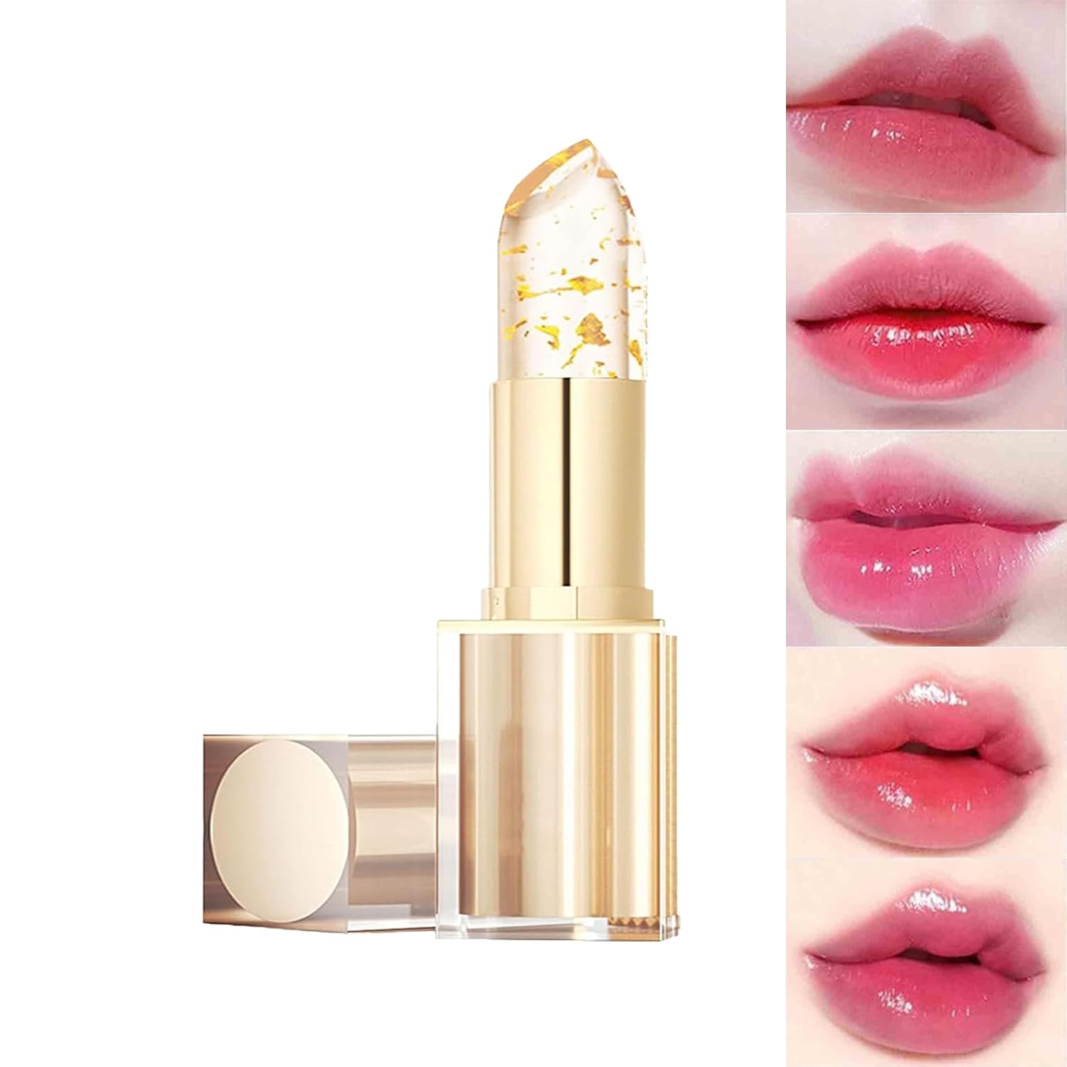 Transferproof Color Changing Lipstick，Gold Crystal Lipstick Color Changing,Long-lasting moisturizing Lip Balm (1PCS)