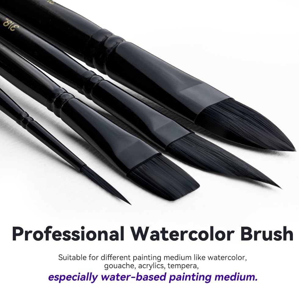 Transon 10pcs Natural Watercolor Paint Brush Set Professional for Watercolor Acrylic Ink Gouache Tempera - Image 2