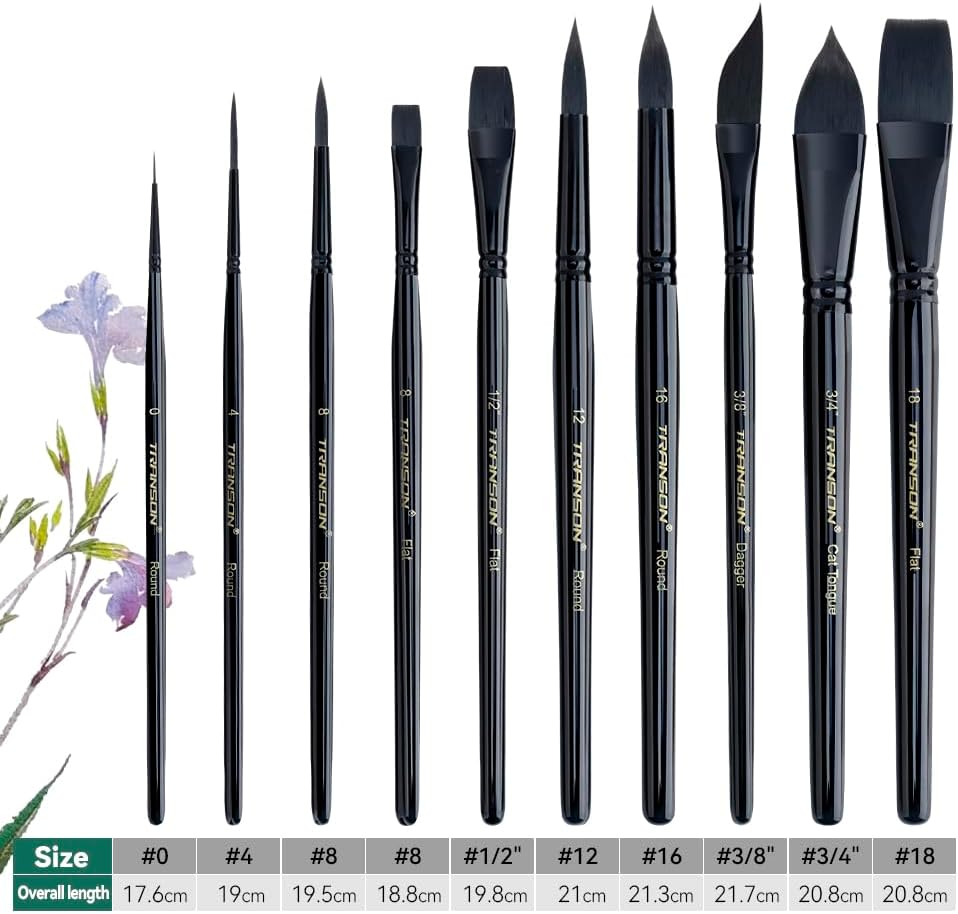 Transon 10pcs Natural Watercolor Paint Brush Set Professional for Watercolor Acrylic Ink Gouache Tempera - Image 5