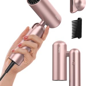 Travel Hair Dryer, Dual Voltage with Auto-Sensing, 1B Plasma Particles, 200times/s Temp Control, Portable Blow Dryer with Single-Sided Comb, Pink
