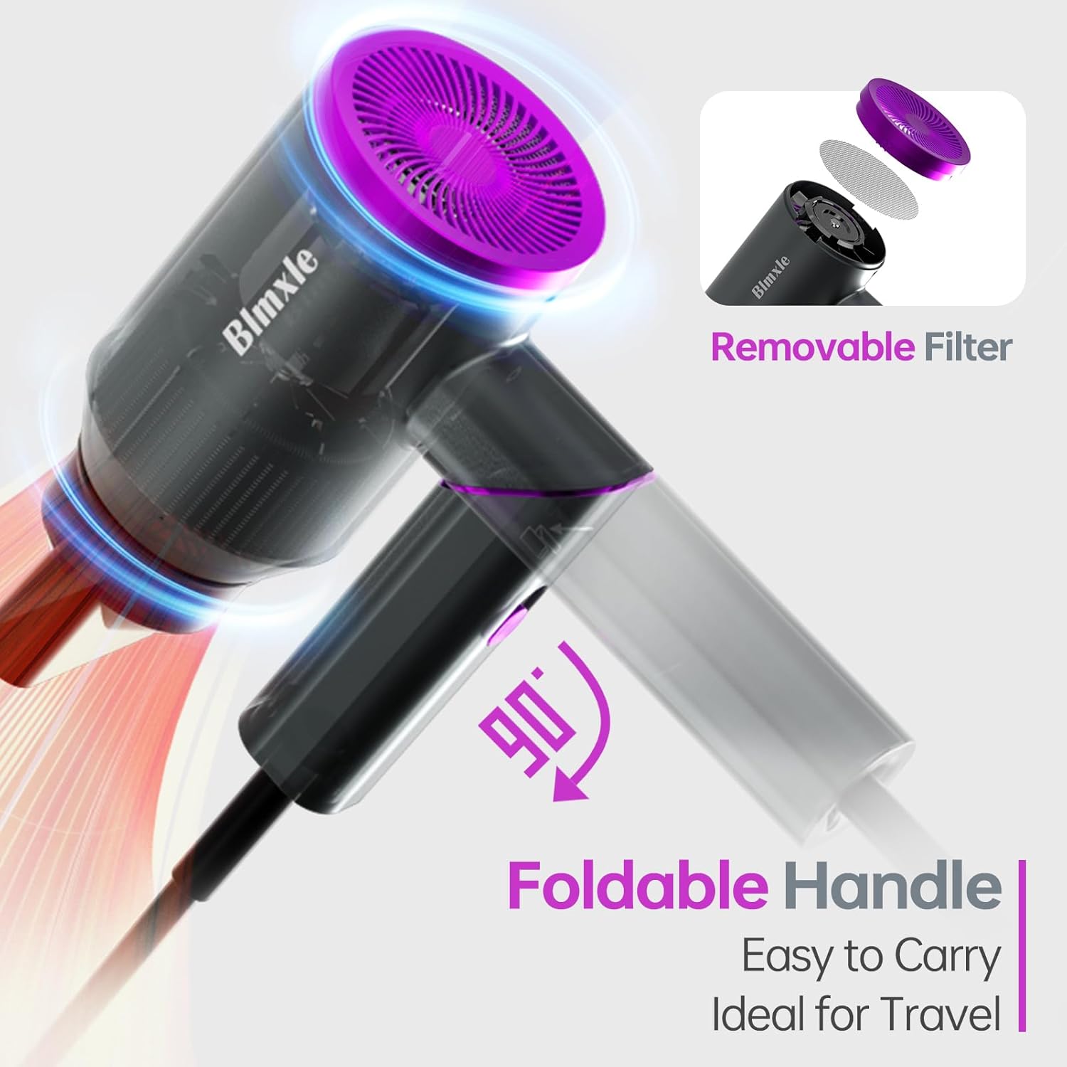 Travel Hair Dryer, Foldable Handle, Lightweight Fast Hair Dryer for Women Men, Portable Constant Temperature Blow Dryer for Hair Care, Black - Image 2