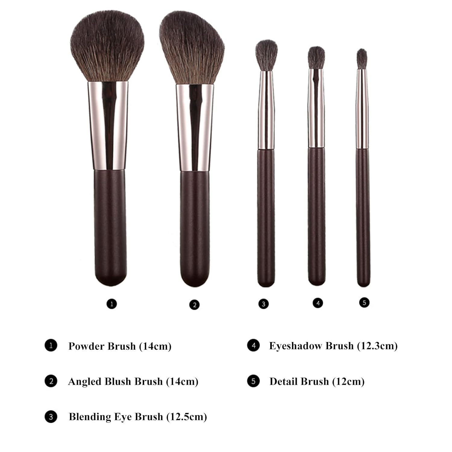 Travel Makeup Brushes Set w/Pouch, Portable 5PCS Professional Mini Cosmetic Brushes Kit for Powder Blush Concealers Contouring Highlighting - Image 2