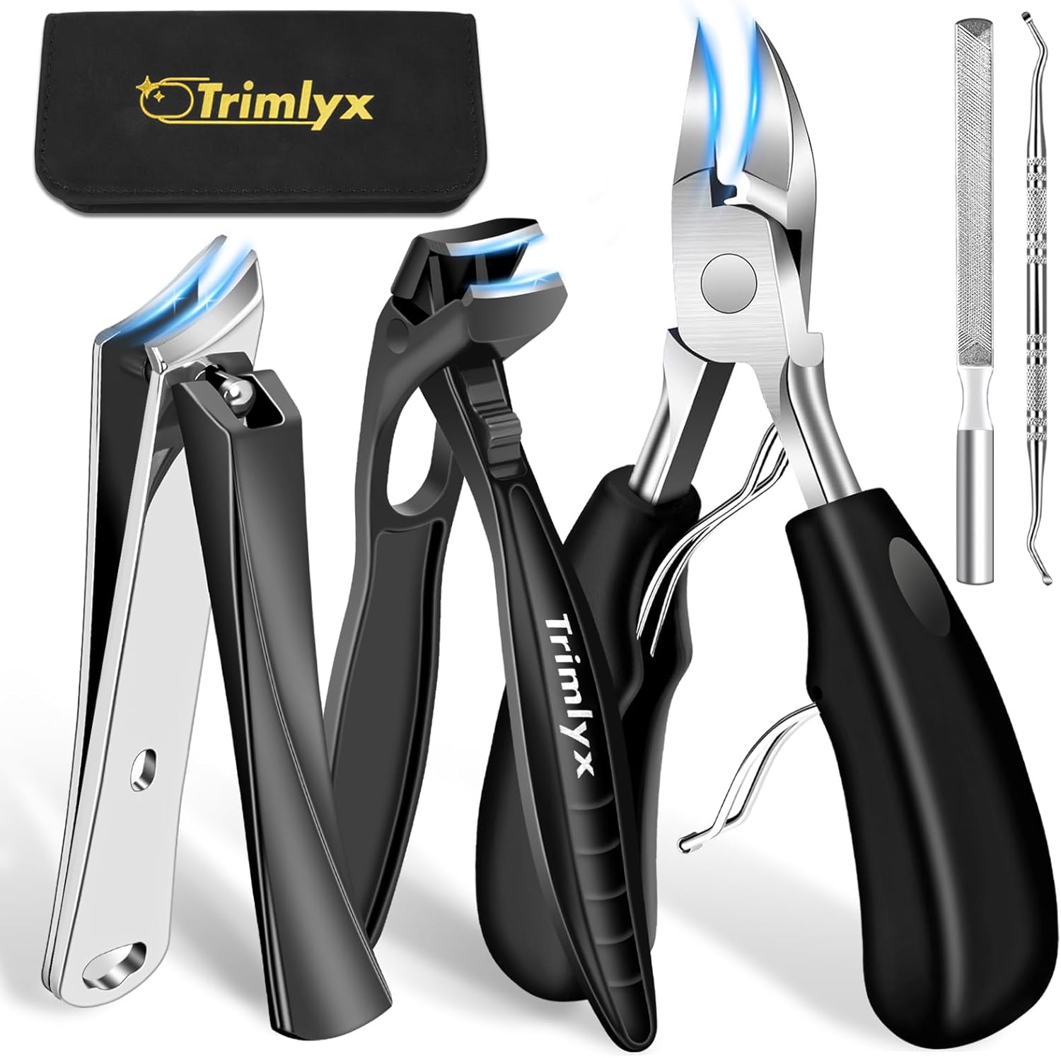 Toenail Clippers for Thick Toenails, Trimlyx Ingrown Toe Nail Clippers for Thick Nails for Seniors, Heavy Duty Nail Clippers for Men, Angled Head Large Toenail Clippers for Seniors 5Pcs