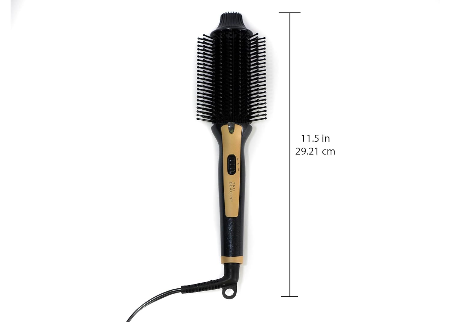 Tru Beauty 2-in-1 Hot Styling Brush, Ionic Tourmaline Barrel, 2 Heat Settings, Swivel Cord - Black/Gold - Image 4