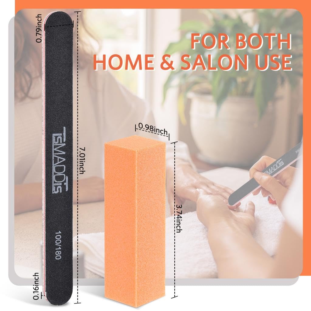 TsMADDTs Nail Files and Buffers, Professional Manicure Tools Kit Rectangular Art Care Buffer Block Tools 100 180 Grit 12PCS(Black) - Image 5